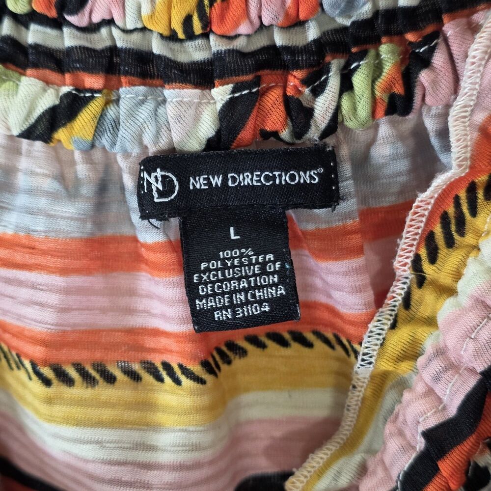 New Directions Boho Peasant Top L Bell Sleeve Festival Aztec Stripe Resort - Picture 3 of 9